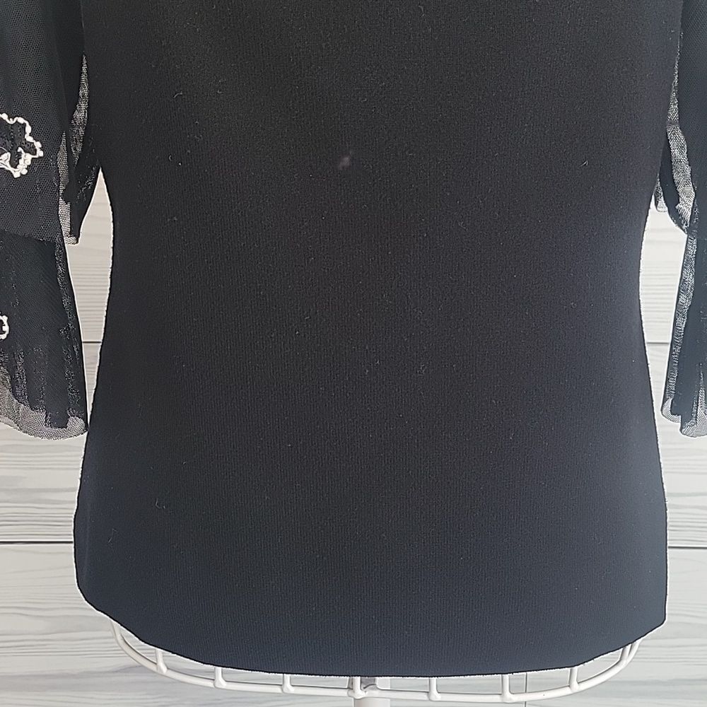 I-N-C pullover sweater black with tulle ruffle sleeves  Size L ( runs small) - Picture 3 of 10
